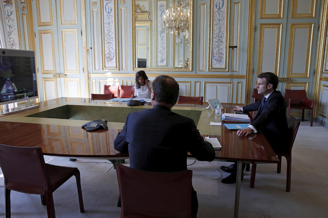 Emmanuel Macron i Elyséepalatset under fjolårets G20-möte
