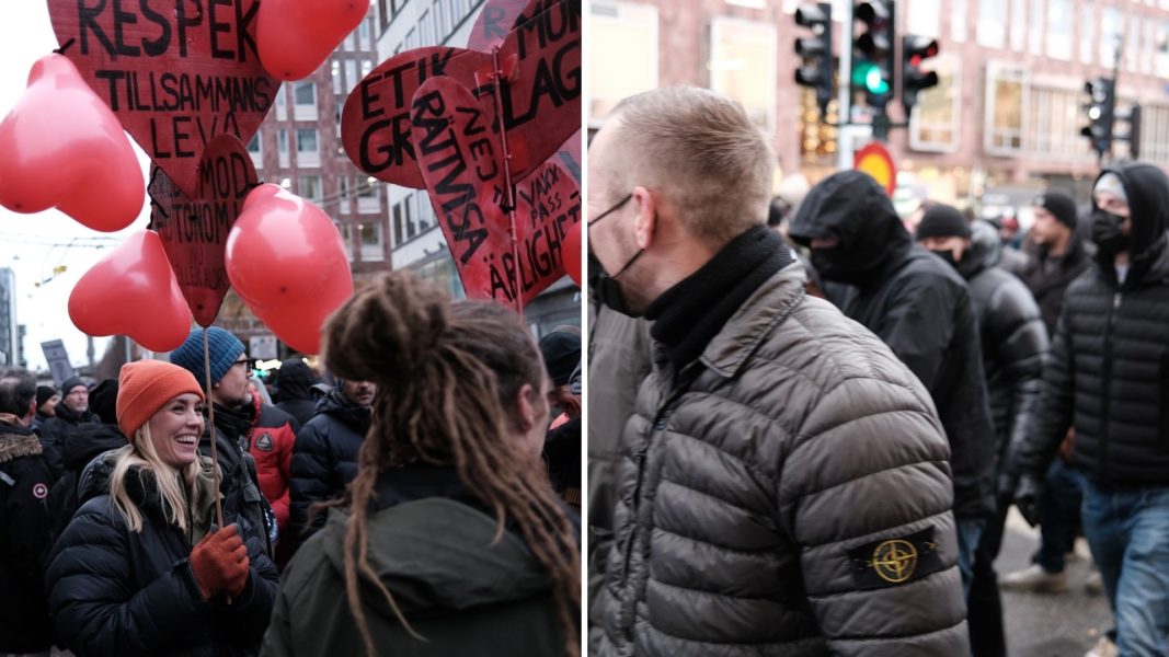 Demonstration mot vaccinpass hade olika sorters besökare.