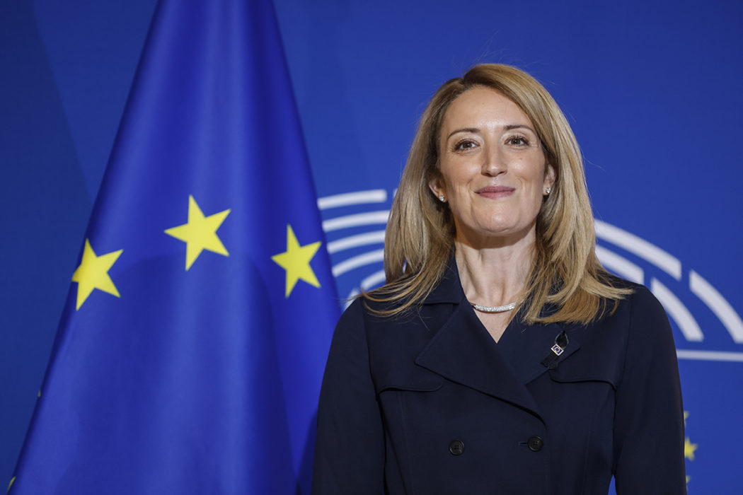 Roberta Metsola i Strasbourg under måndagen.