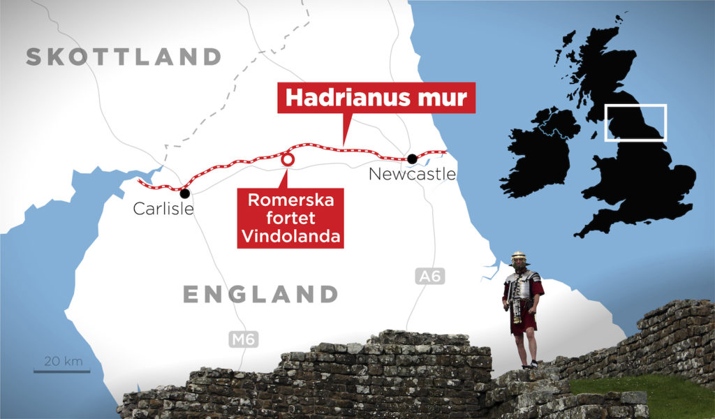 Hadrianus mur byggdes av romarna och sträckte sig 118 km tvärs över England.