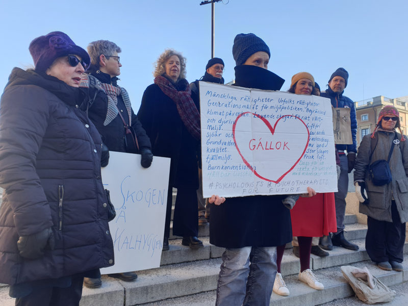 Demonstranter utanför Rosenbad i dag där Karl-Petter Thorwaldsson fick ta emot en namninsamling mot planerna på malmbrytning i Gállok.