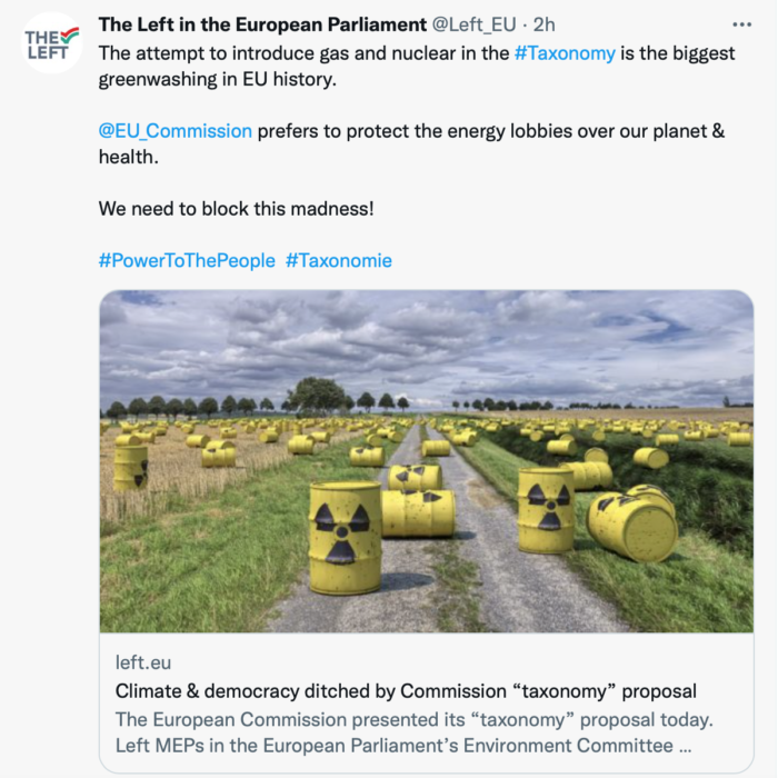 Foto från tweet från vänstergruppen The Left i EU-parlamentet