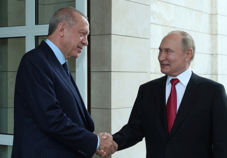 Presidenterna Recep Tayyip Erdogan och Vladimir Putin vid ett möte i höstas.