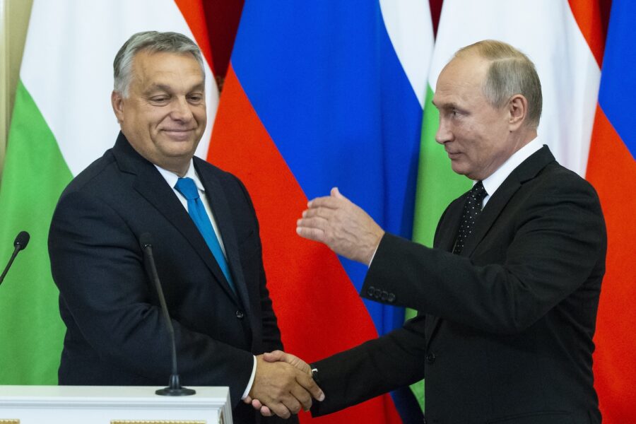 Ungerns premiärminister Viktor Orbán och Rysslands president Vladimir Putin vid ett tidigare möte i Kreml.