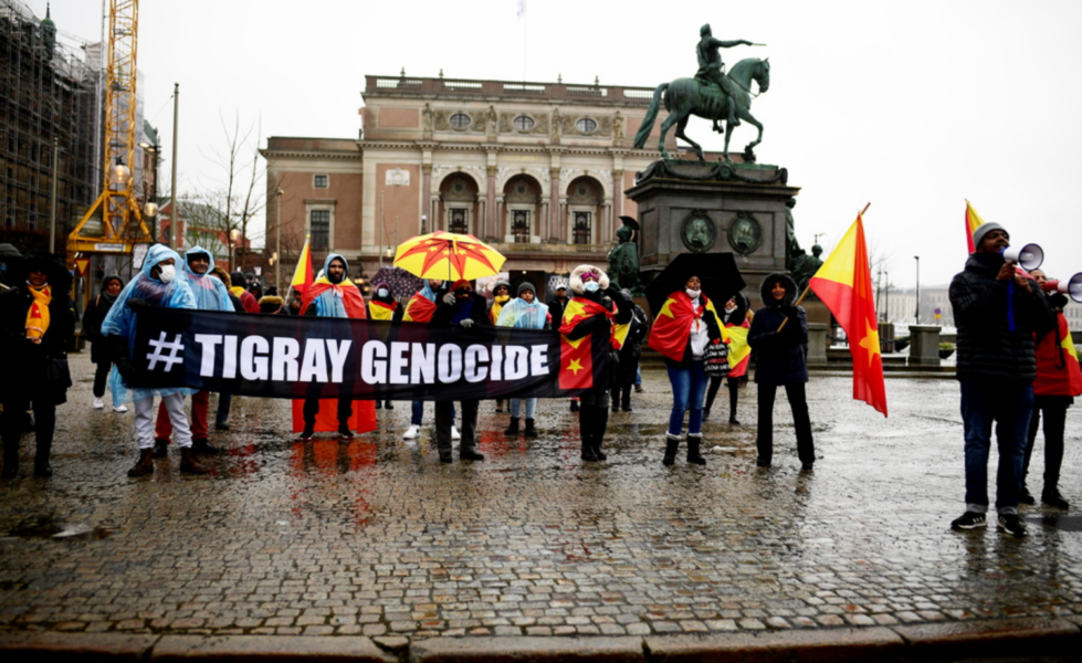 Demonstration på Gustav Adolfs torg i Stockholm den 27 januari mot övergrepp i Tigray.