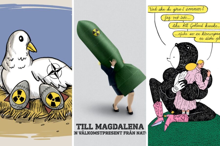 Flera svenska tecknare har gått ihop i ett gemensamt bildupprop mot Natomedlemskap.