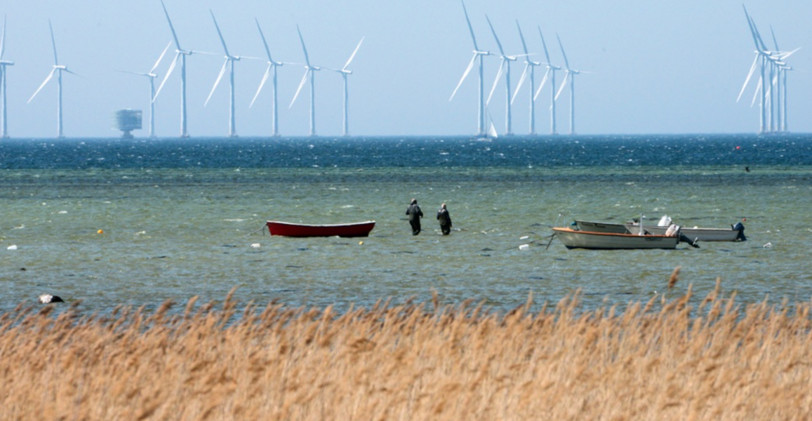 Utsikt över Sveriges största havsbaserade vindkraftpark - Lillgrund - söder om Öresundsbron.
