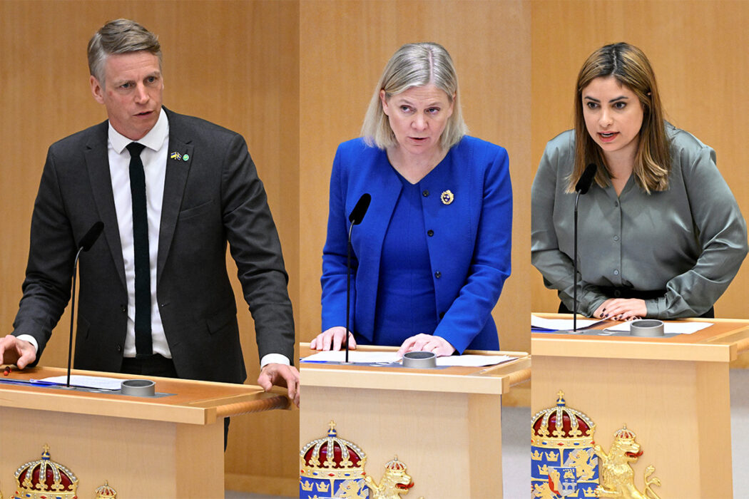 Per Bolund (MP), Magdalena Andersson (S) och Nooshi Dadgostar (V) är tre av de partiföreträdare som under måndagen debatterar Natofrågan i riksdagen.