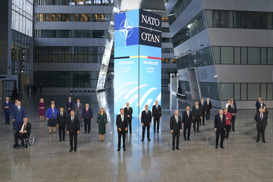 Natoländernas stats- och regeringschefer vid Natos högkvarter i Bryssel 14 juni 2021.
