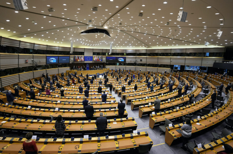 EU-parlamentets sessionssal i Bryssel där ledamöterna under onsdagen röstar om en rad tunga klimatåtgärder.