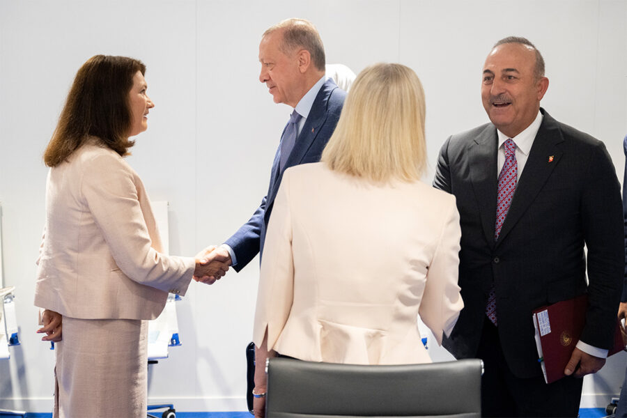 Utrikesminister Ann Linde och statsminister Magdalena Andersson tar emot Turkiets president Recep Tayyip Erdogan och utrikesminister Mevlüt Çavusoglu för ett möte om Sveriges och Finlands Natoansökan.