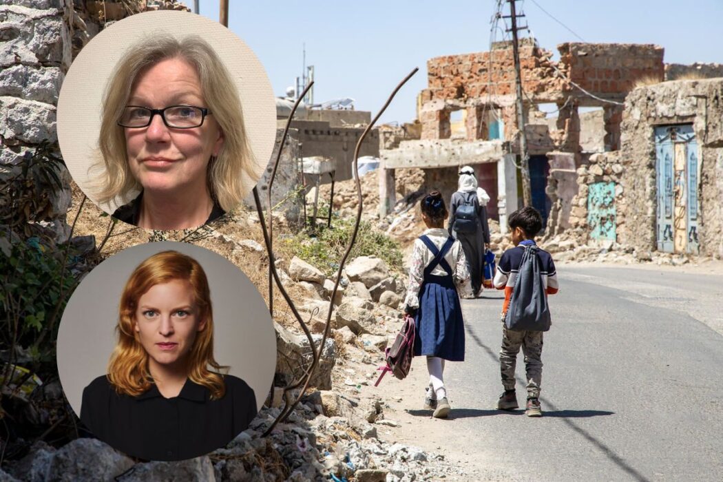Två barn på väg till skolan i Taiz.