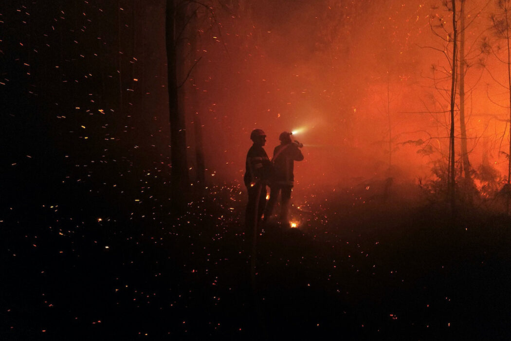Franska brandmän bekämpar bland annat en omfattande brand i Landiras i regionen Gironde i sydvästra Frankrike.