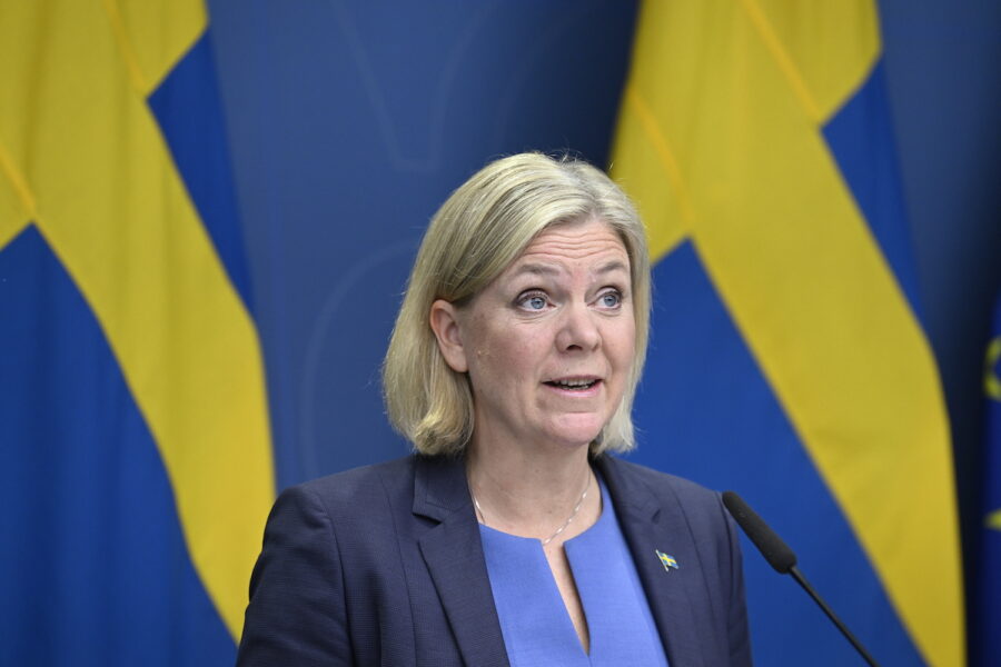 Statsminister Magdalena Andersson under en presskonferens på onsdagen.