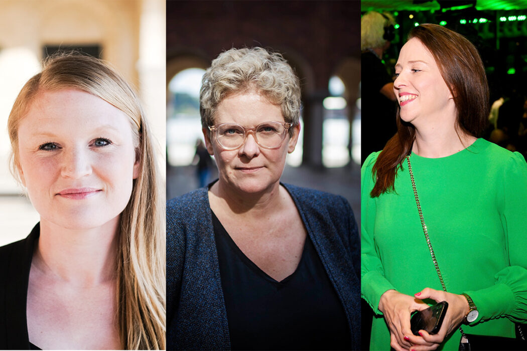 Stockholms stads nya styre med Clara Lindholm (V), Karin Wanngård (S) och Åsa Lindhagen (MP).
