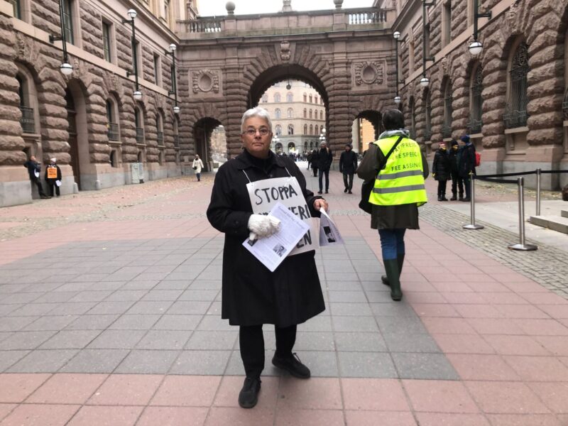 Stödkommittén för Julian Assange håller under dagen en manifestation mot de nya lagändringarna mot utlandsspioneri, som voteras i dag.