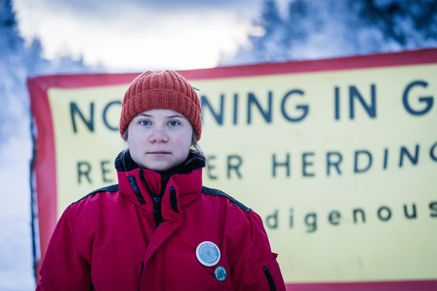 Unga samer och tillresta klimataktivister, bland dem Greta Thunberg, samlades i februari på en manifestation mot planerna på en gruva i Kallak utanför Jokkmokk.