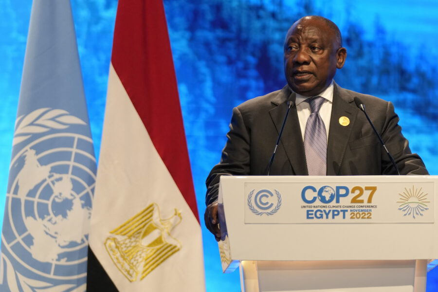 Sydafrikas president Cyril Ramaphosa på mötet COP27 i Egypten.