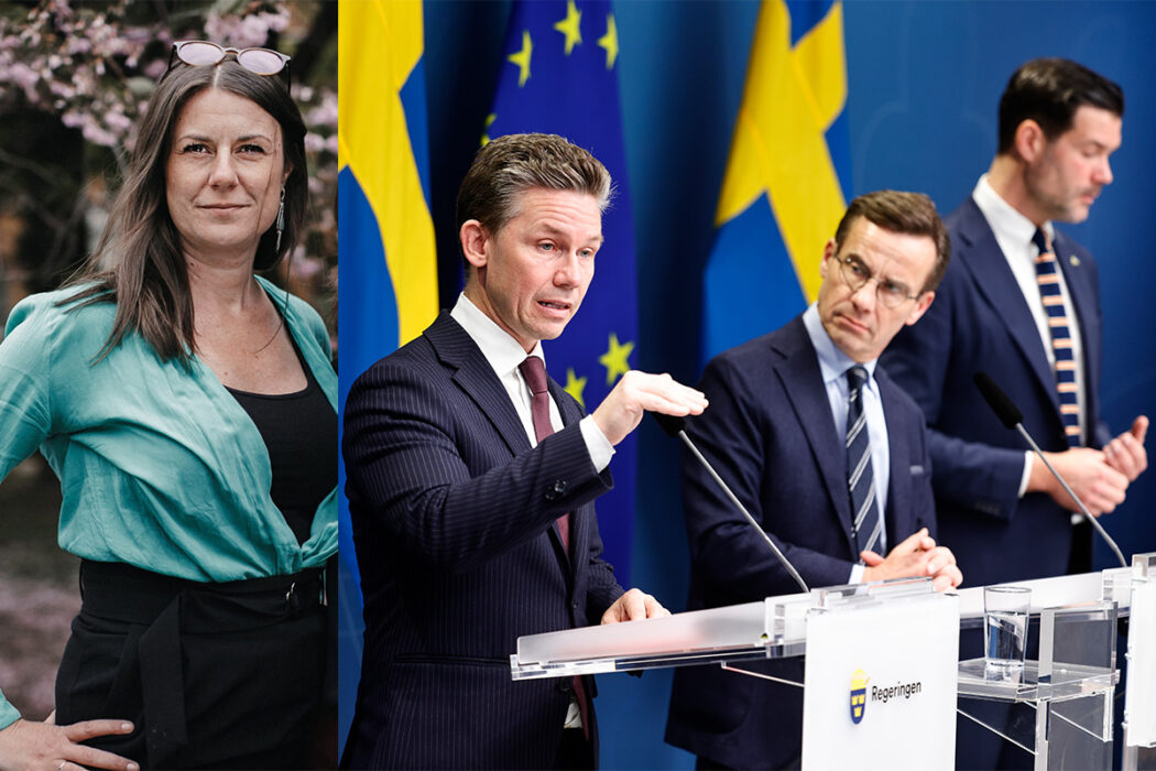 Kerstin Bergeå, ordförande för Svenska freds, statsminister Ulf Kristersson, försvarsminister Pål Jonson och bistånds- och utrikeshandelsminister Johan Forssell om ökat stöd till Ukraina.