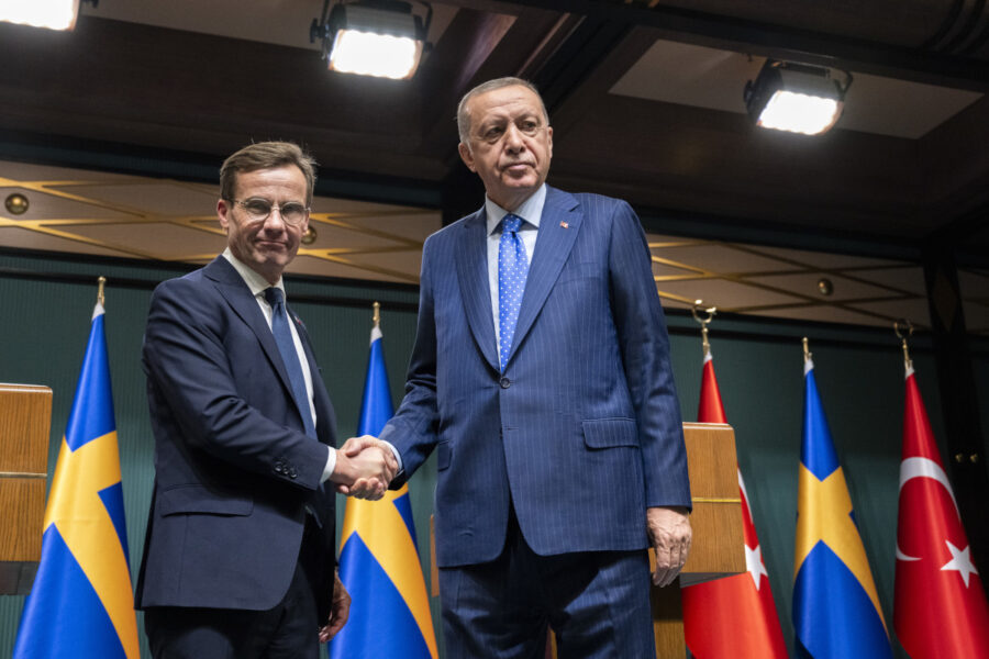 Sveriges statsminister Ulf Kristersson (M) och Turkiets president Recep Tayyip Erdogan  i Ankara i november, där man möttes för att diskuterar Sveriges Natoansökan.