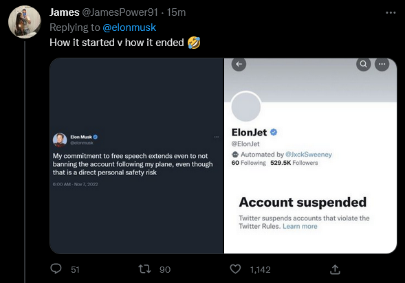 Elon Musk möter en twitterstorm efter att han blockerade ett konto.