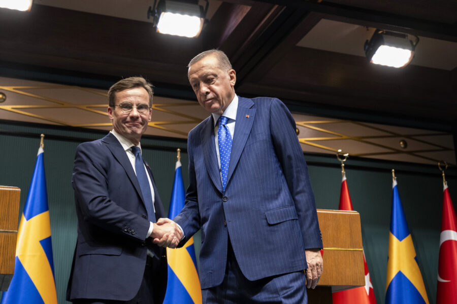 Sveriges statsminister Ulf Kristersson (M) och Turkiets president Recep Tayyip Erdogan under ett möte i Ankara i höstas.