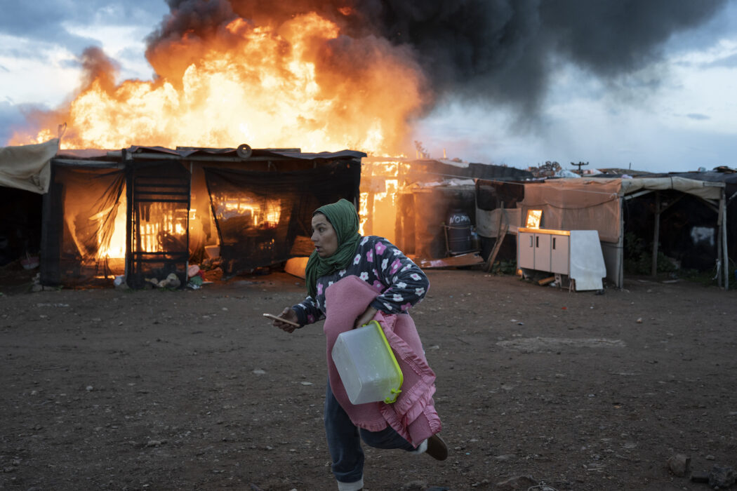 Eldsvåda i ett migrantläger i Almeria i Spanien tidigare i veckan.