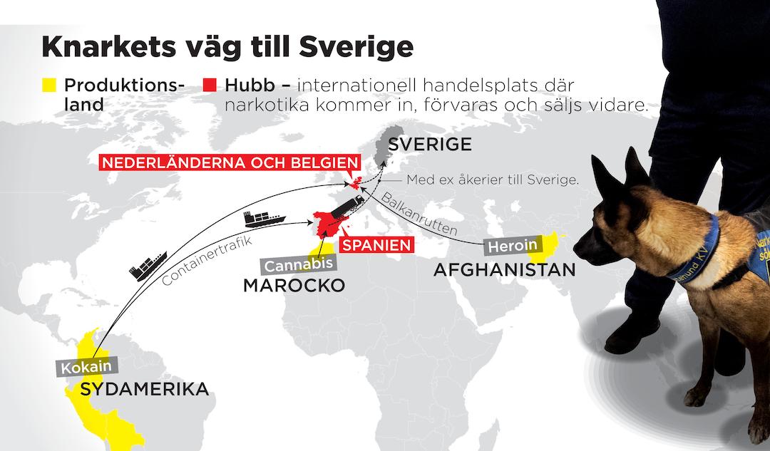 Så smugglas heroin, cannabis och kokain in i Sverige.