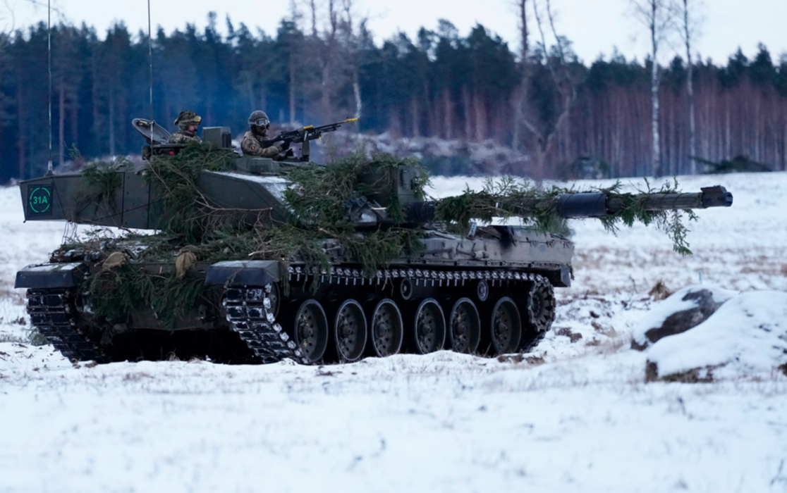 En brittisk stridsvagn av typen Challenger 2, som kan använda ammunition med utarmat uran.