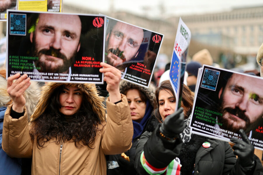 Manifestation i Bryssel i januari för att frige Olivier Vandecasteele.