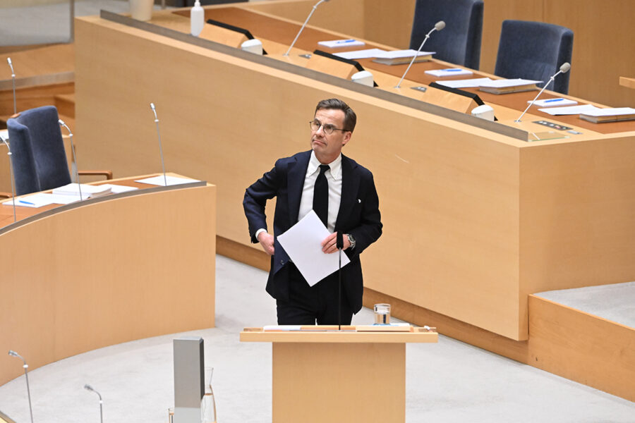 Ulf Kristersson (M) under statsministerns frågestund i riksdagen.