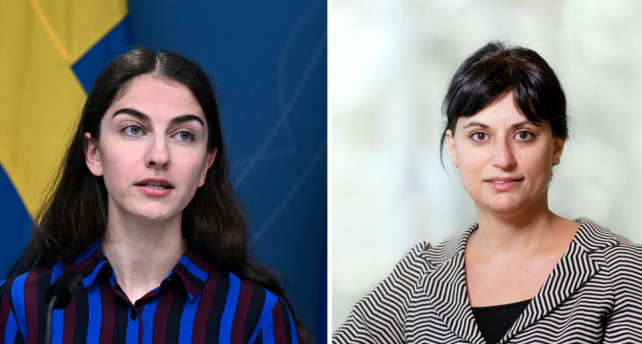 Klimat- och miljöminister Romina Pourmokhtari (tv) och Naghmeh Nasiritousi, forskare i klimatpolitik vid Uppsala universitet och Utrikespolitiska institutet.