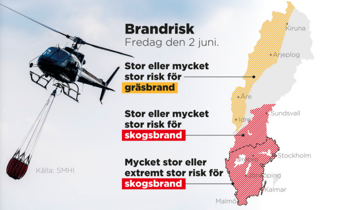 Branden i Finspångs kommun ligger mitt i området med stor eller extrem risk för skogsbrand.