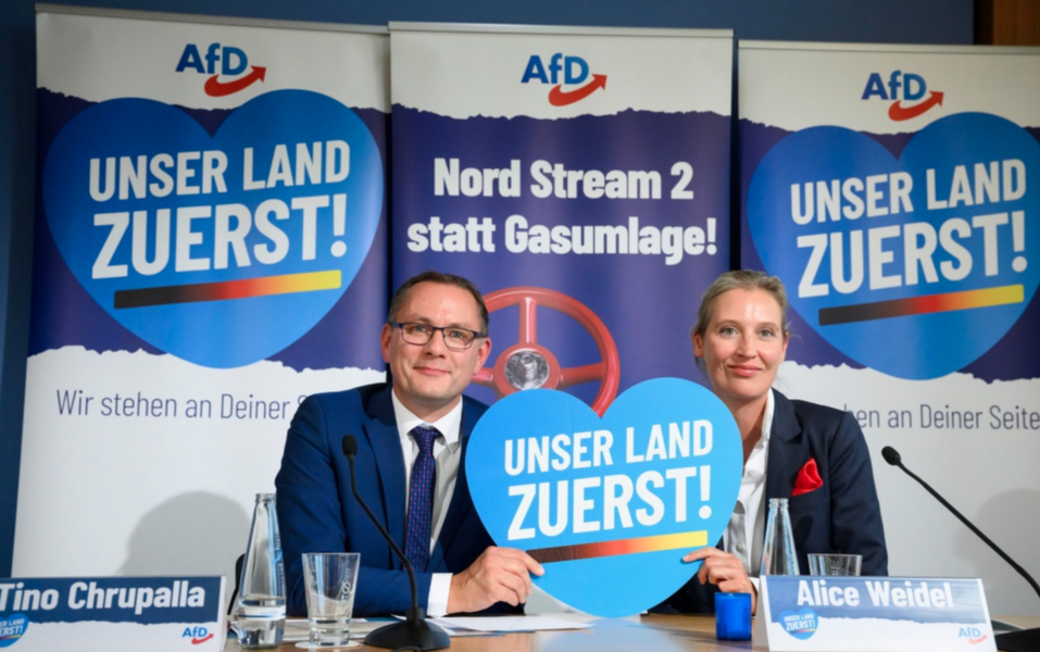 Tino Chrupalla och Alice Weidel delar partiledarskapet i Alternativ för Tyskland.