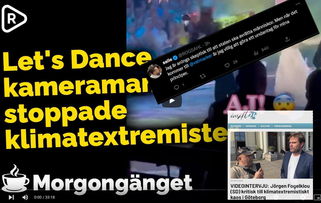 Sverigedemokoraternas mediekanal riks raljerar över klimataktivist som slogs till marken av en scenkamera.