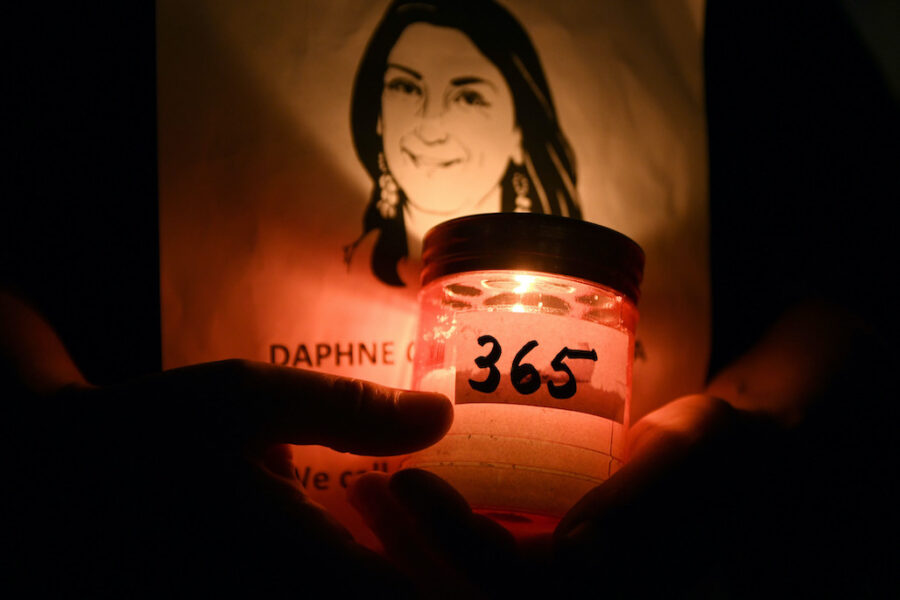 Manifestation 2018 för mördade maltesiska journalisten Daphne Caruana Galizia, som blivit en symbol för pressfrihet i Europa.