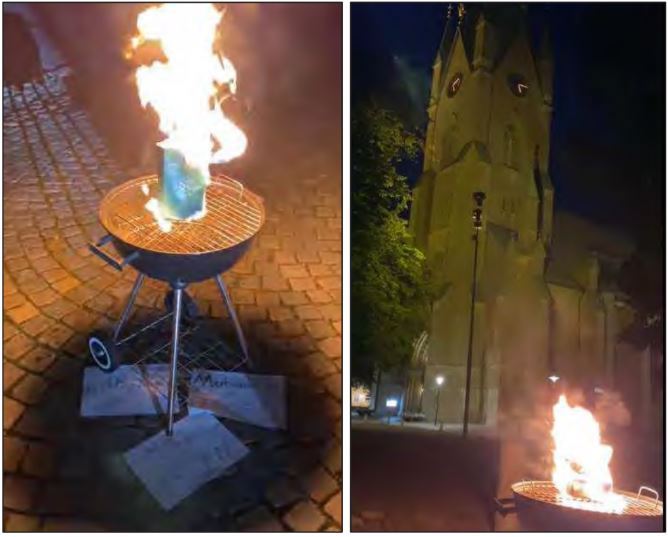 Skärmbild från filmen på koranbränningen utanför Linköpings domkyrka, som publicerades på Youtube i september 2020.