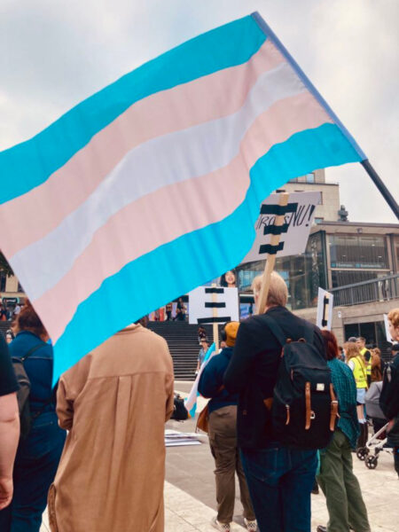 Under tisdagen genomfördes en demonstration till stöd för en ny könstillhörighetslag baserad på självbestämmande på Sergels Torg i Stockholm.