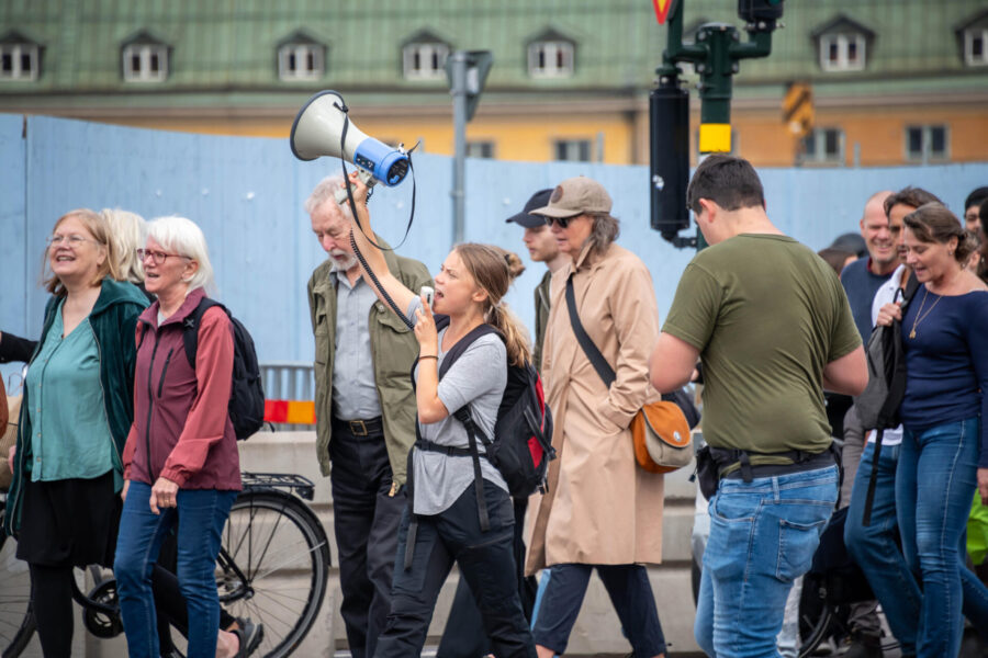 Greta Thunberg var på plats under dagens klimatdemonstration i Stockholm.