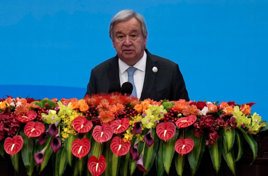 FN:s generalsekreterare António Guterres talar under konferensen om Kinas globala infrastrukturprojekt "Ett bälte, en väg".