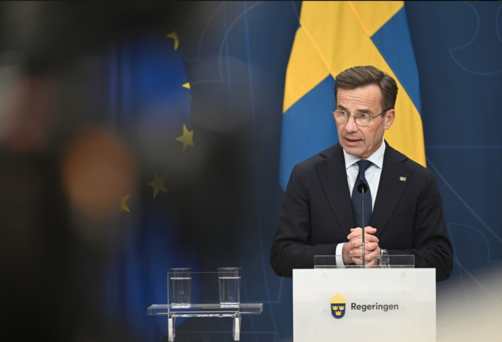 Pressträff med statsminister Ulf Kristersson (M) på Rosenbad med anledning av terrorattentatet i Bryssel.