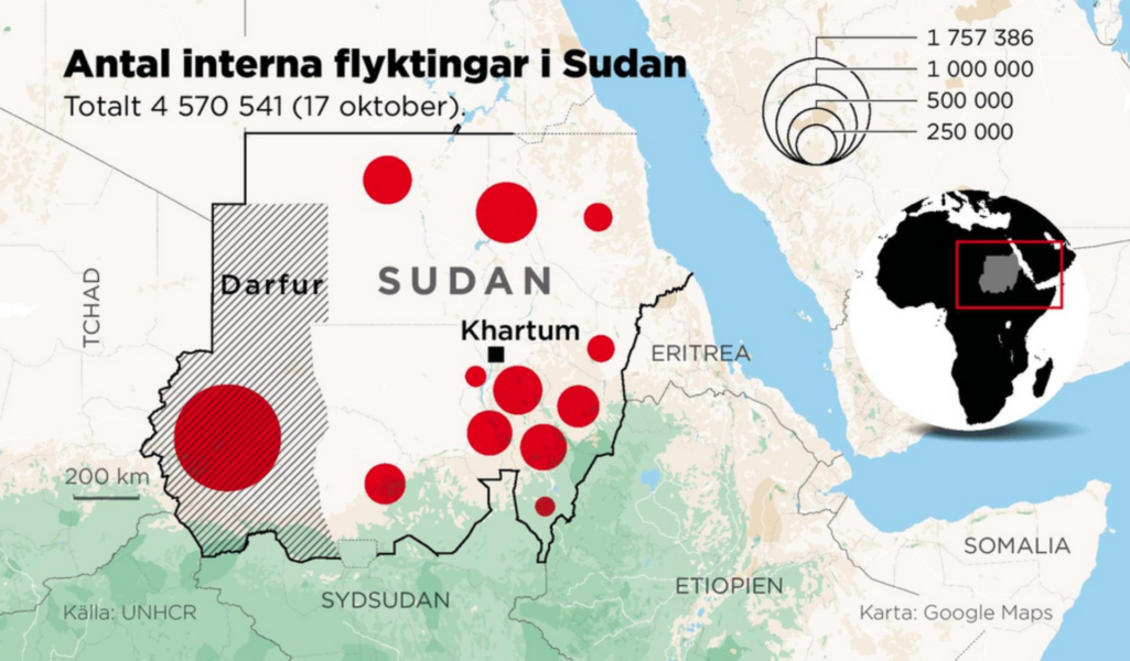 Antalet interna flyktingar i Sudan var den 17 oktober drygt 4,5 miljoner enligt UNHCR.