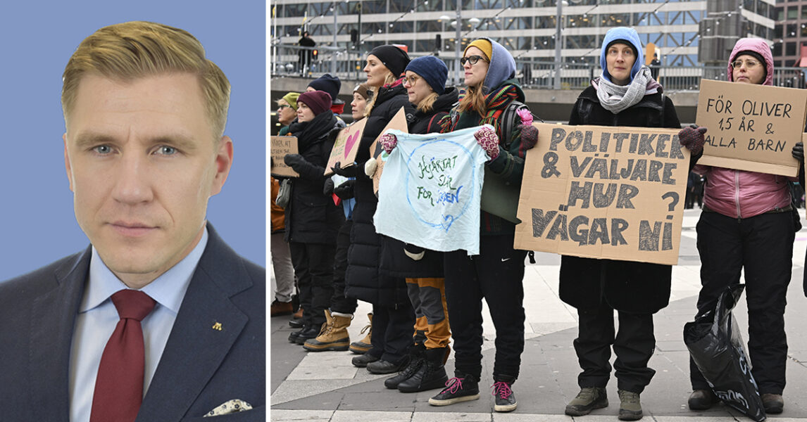 Fredrik Kärrholm (M) är riksdagsledamot och vill ha hårdare straff för klimataktivister.