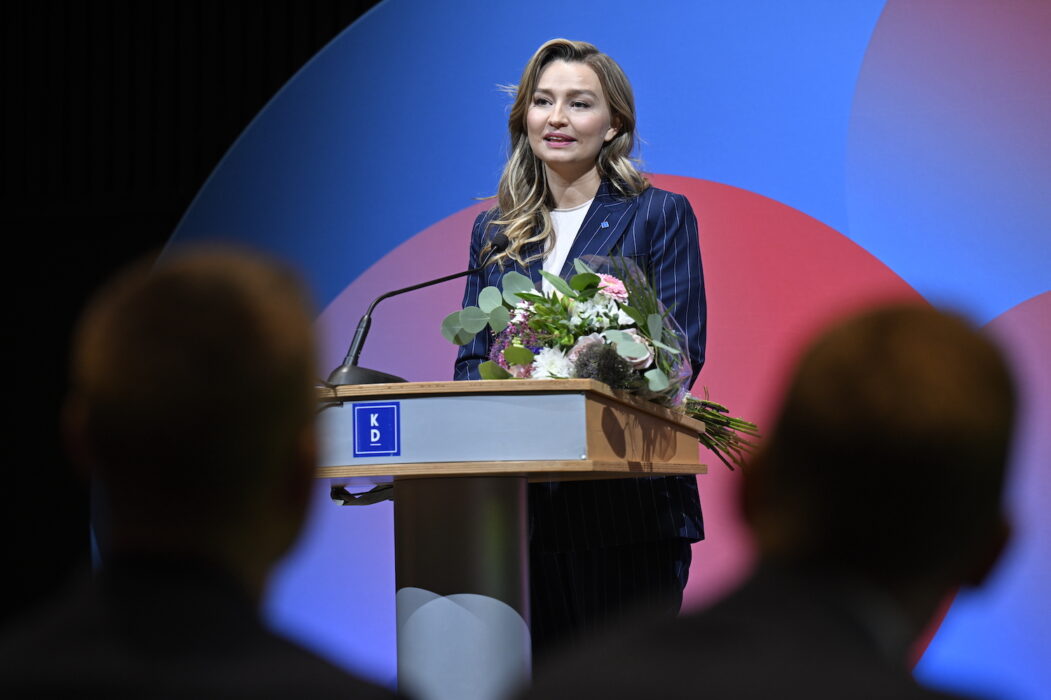 Ebba Busch (KD) valdes om som partiledare på Kristdemokraternas riksting i Helsingborg.