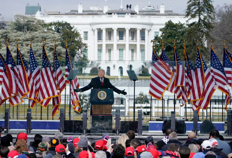 USA:s dåvarande president Donald Trump håller det tal där han sade till sina anhängare att 'om ni inte fajtas utav helvete kommer ni inte att ha ett land längre', den 6 januari 2021.