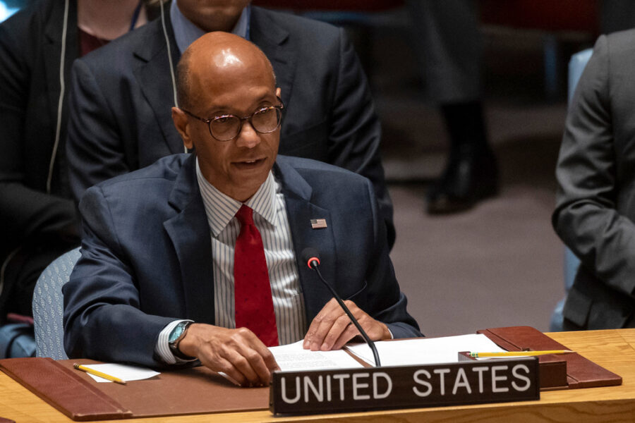 Robert Wood, företrädare för USA i FN:s säkerhetsråd, vid rådets möte i förra veckan där USA la in sitt veto mot en resolution om humanitär vapenvila i Gaza.