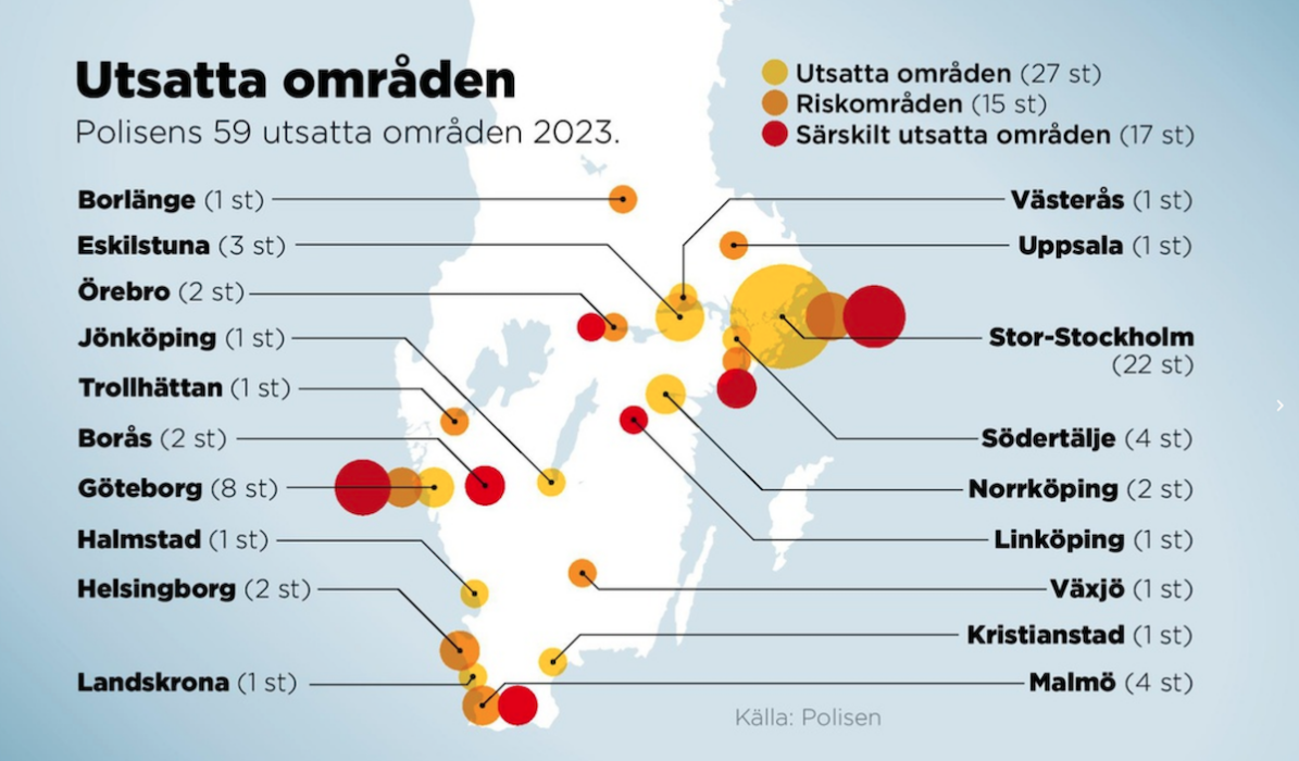  22 av 59 utsatta områden finns i Stor-Stockholm.