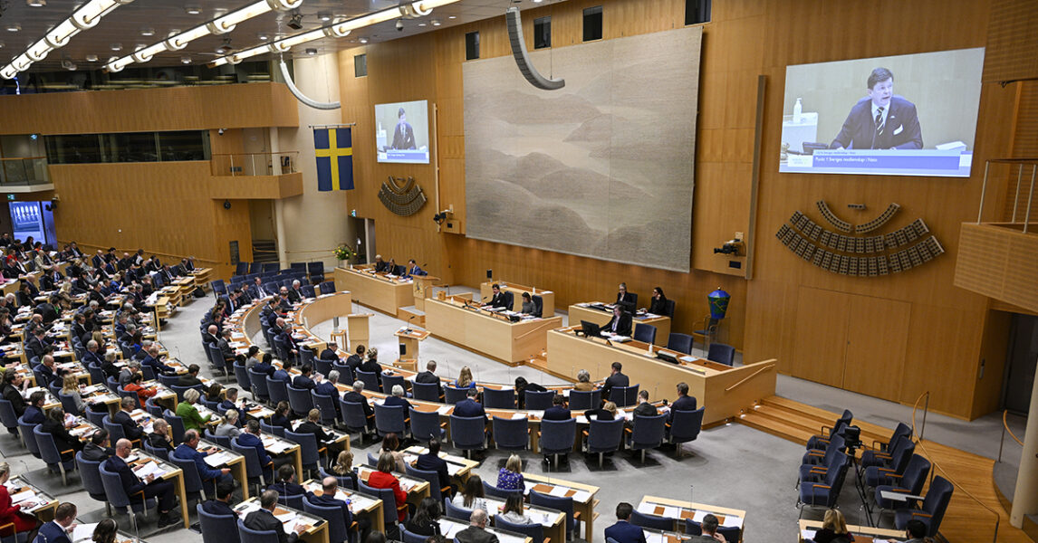 Omröstning i riksdagen om Natomedlemskap i mars 2023.