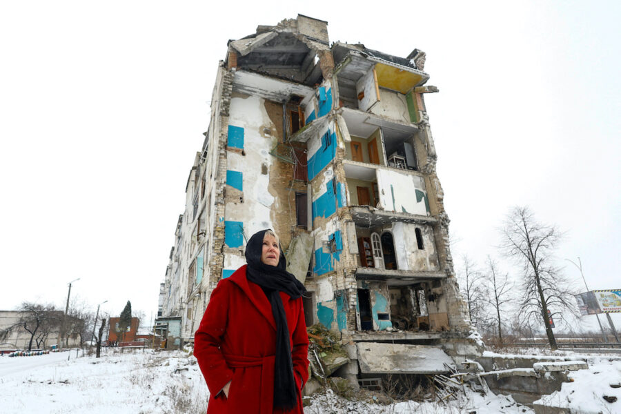 Margot Wallström på besök i Borodjanka, nära den ukrainska huvudstaden Kiev.