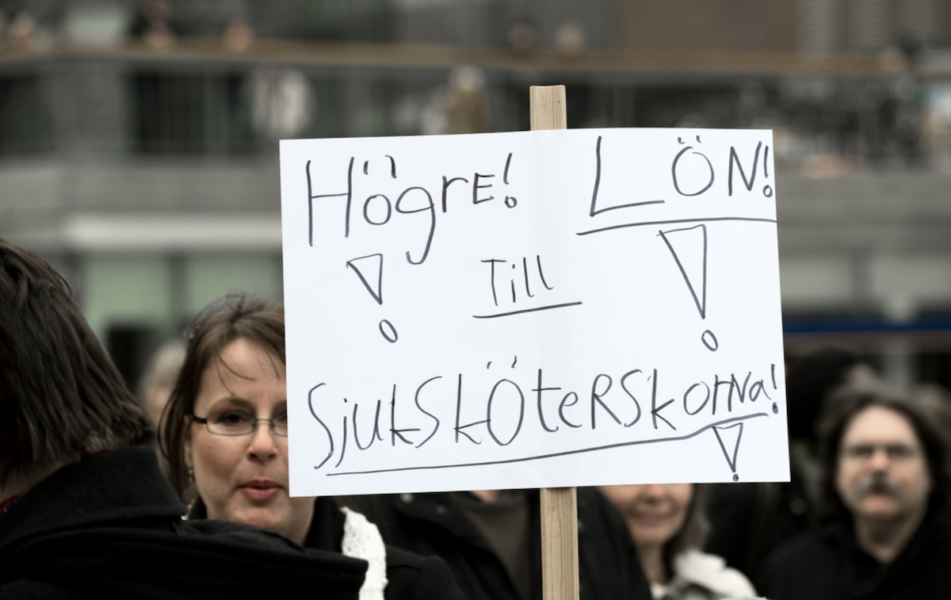 Vårdförbundets avdelning i Stockholm under en manifestation på Sergels Torg 2008.